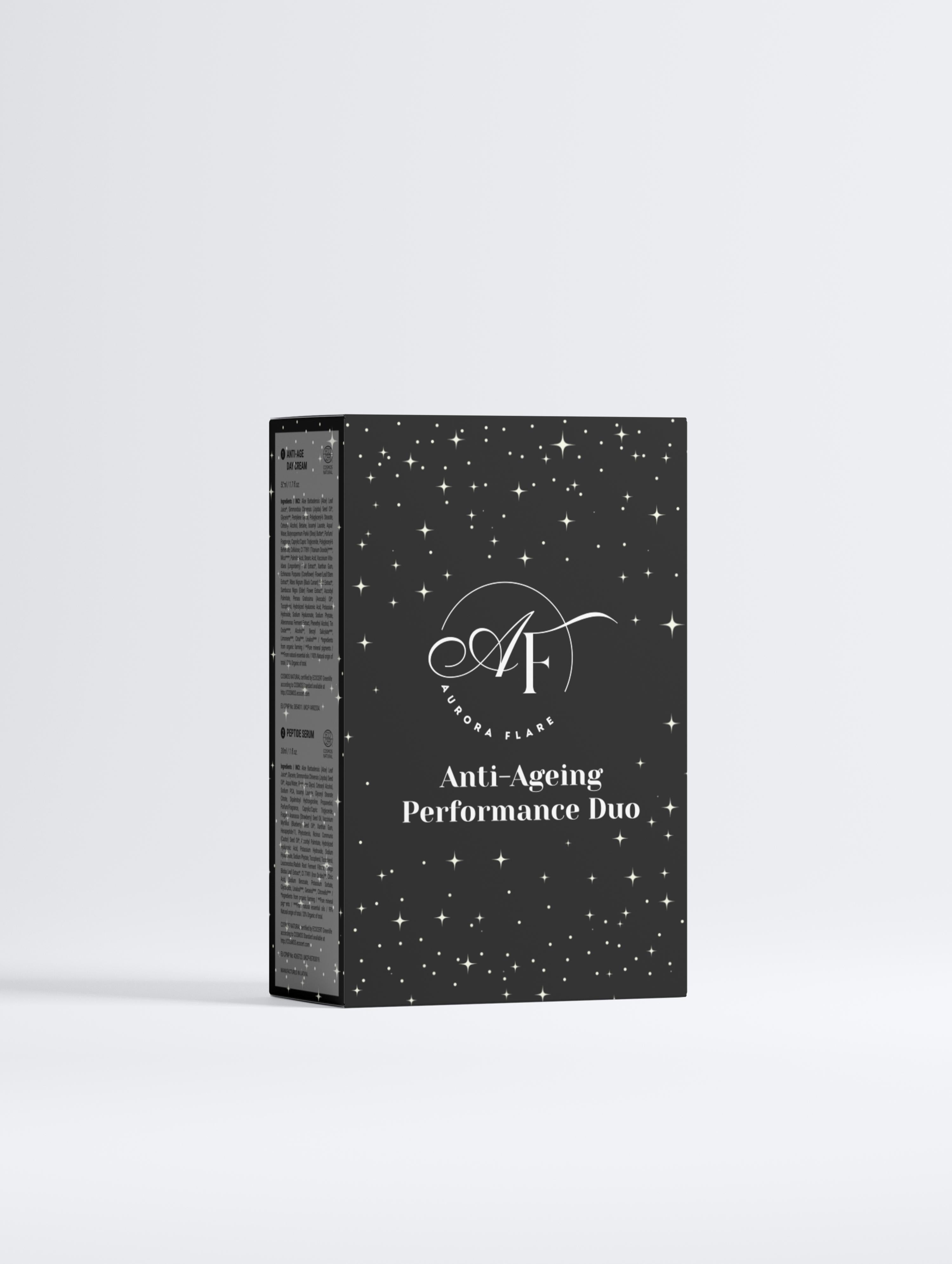 Black box with 'Anti-Ageing Performance Duo' text on a white background